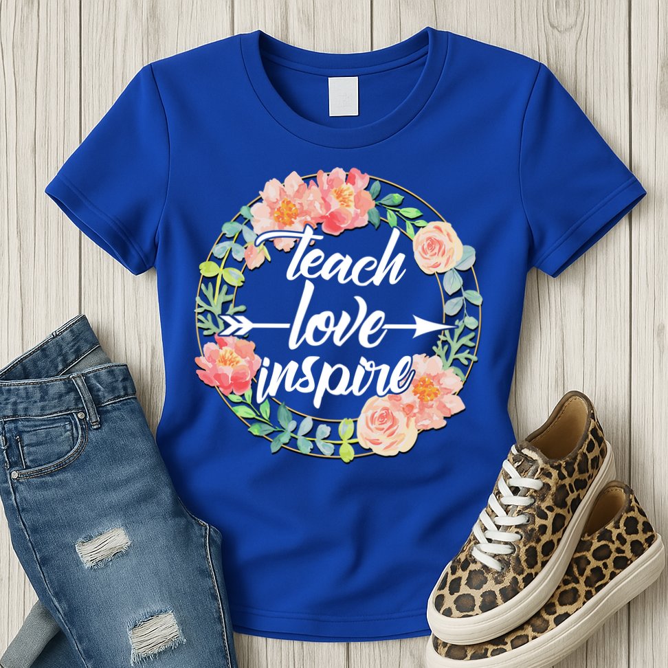 Teach Love Inspire Flower Wreath Womens T-Shirt