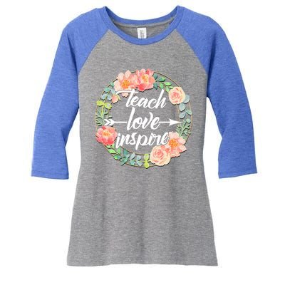 Teach Love Inspire Flower Wreath Women's Tri-Blend 3/4-Sleeve Raglan Shirt