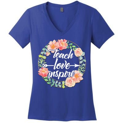 Teach Love Inspire Flower Wreath Women's V-Neck T-Shirt