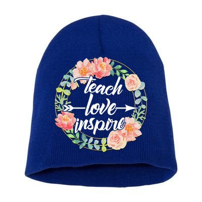 Teach Love Inspire Flower Wreath Short Acrylic Beanie