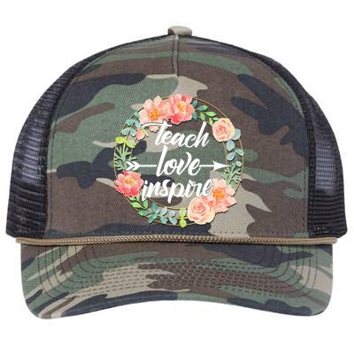 Teach Love Inspire Flower Wreath Retro Rope Trucker Hat Cap