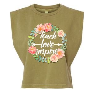 Teach Love Inspire Flower Wreath Garment-Dyed Women's Muscle Tee