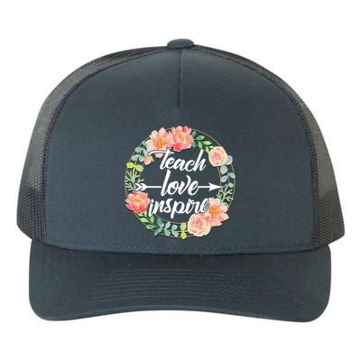 Teach Love Inspire Flower Wreath Yupoong Adult 5-Panel Trucker Hat