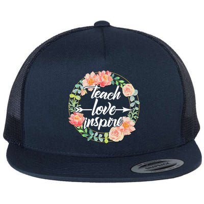 Teach Love Inspire Flower Wreath Flat Bill Trucker Hat