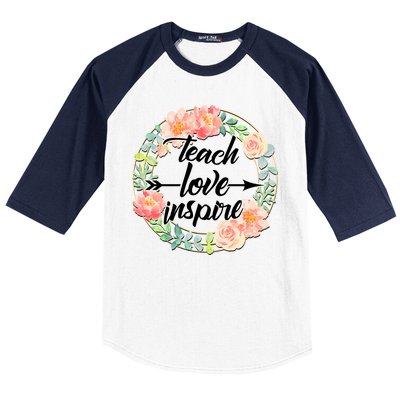 Teach Love Inspire Flower Wreath Baseball Sleeve Shirt