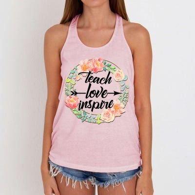 Teach Love Inspire Flower Wreath Women's Knotted Racerback Tank