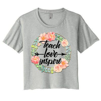 Teach Love Inspire Flower Wreath Women's Crop Top Tee