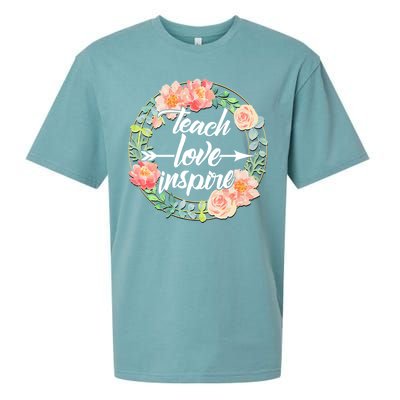 Teach Love Inspire Flower Wreath Sueded Cloud Jersey T-Shirt