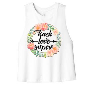 Teach Love Inspire Flower Wreath Women's Racerback Cropped Tank