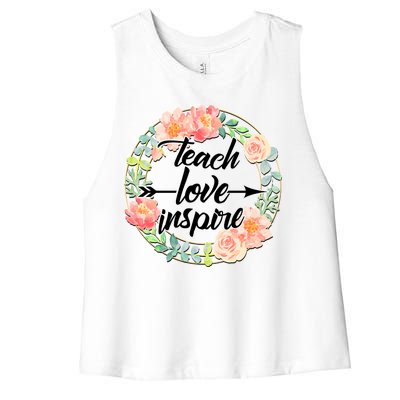 Teach Love Inspire Flower Wreath Women's Racerback Cropped Tank