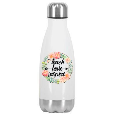 Teach Love Inspire Flower Wreath Stainless Steel Insulated Water Bottle