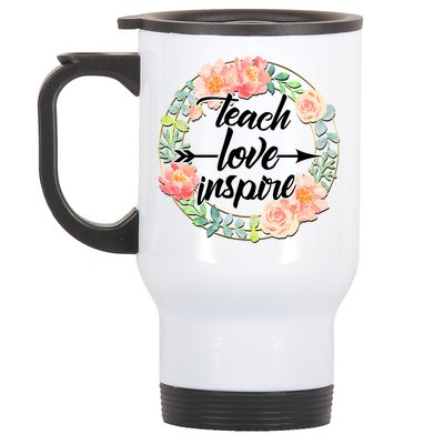 Teach Love Inspire Flower Wreath Stainless Steel Travel Mug