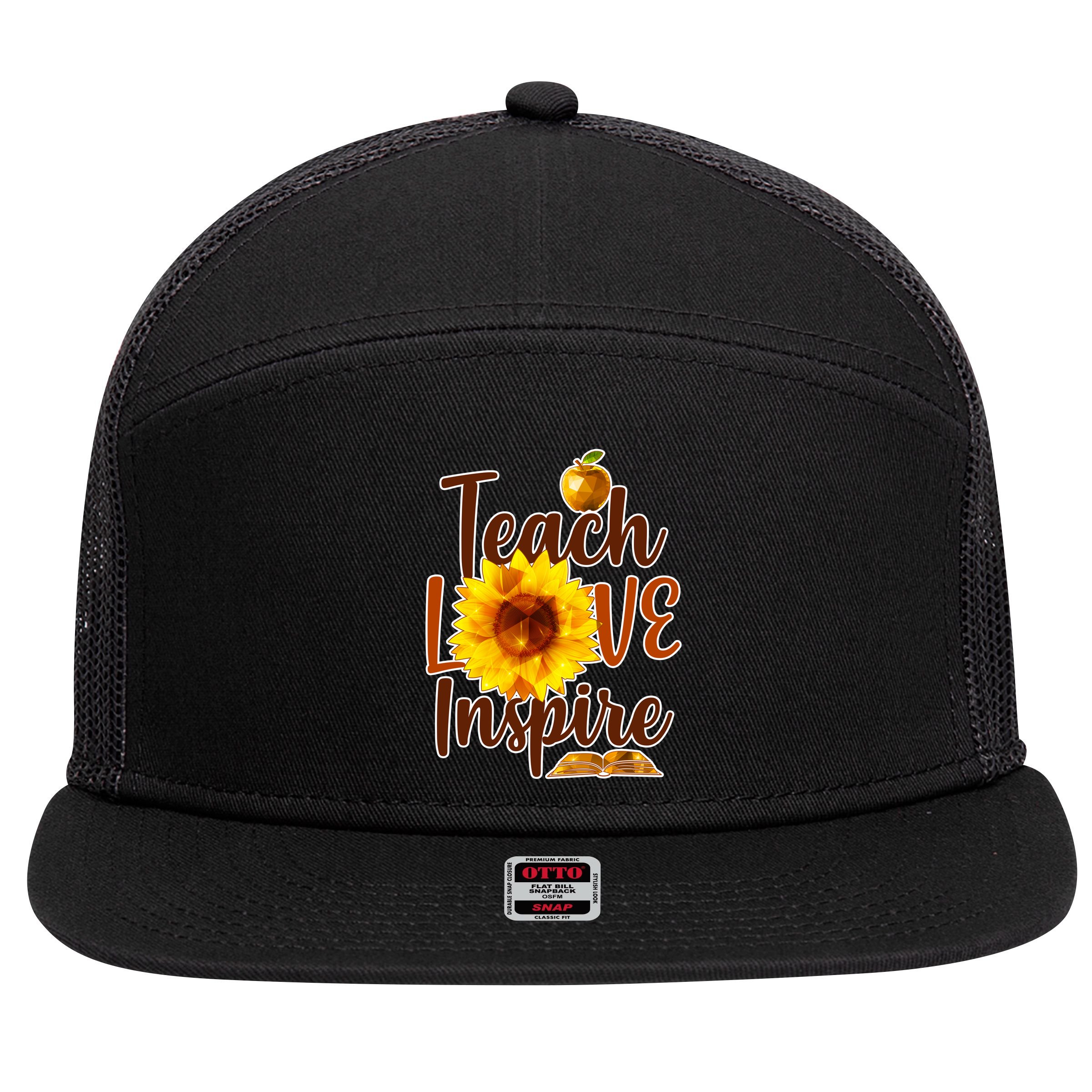 Teach Love Inspire Golden Sunflower 7 Panel Mesh Trucker Snapback Hat