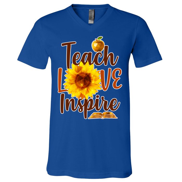 Teach Love Inspire Golden Sunflower V-Neck T-Shirt