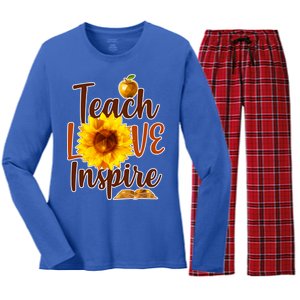 Teach Love Inspire Golden Sunflower Women's Long Sleeve Flannel Pajama Set 