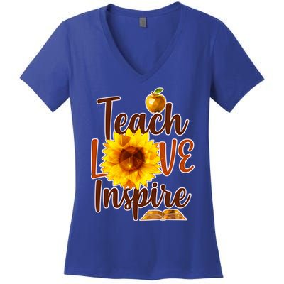 Teach Love Inspire Golden Sunflower Women's V-Neck T-Shirt