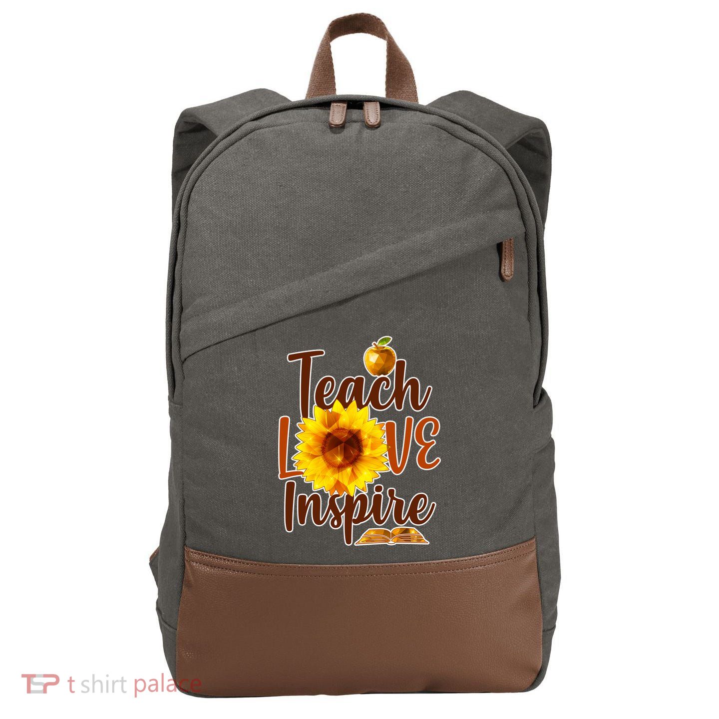 Teach Love Inspire Golden Sunflower Cotton Canvas Backpack