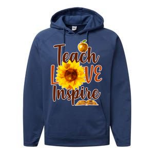 Teach Love Inspire Golden Sunflower Performance Fleece Hoodie