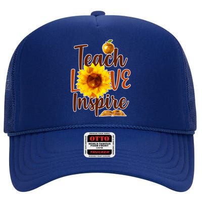 Teach Love Inspire Golden Sunflower High Crown Mesh Back Trucker Hat