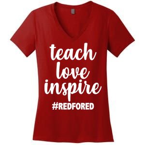 Teach Love Inspire Red For Ed Women's V-Neck T-Shirt