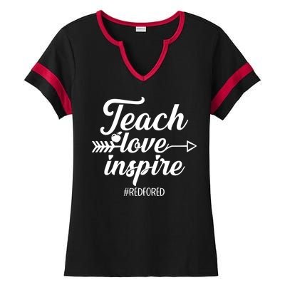 Teach Love Inspire Red For Ed1 Ladies Halftime Notch Neck Tee