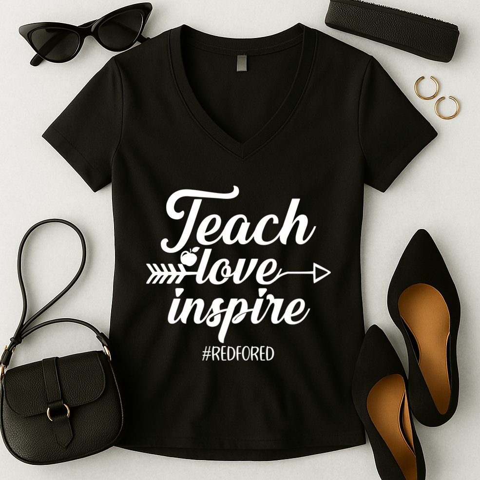 Teach Love Inspire Red For Ed1 Women's V-Neck T-Shirt