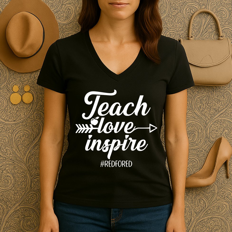 Teach Love Inspire Red For Ed1 Women's V-Neck T-Shirt