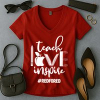 Teach Love Inspire #REDFORED Women's V-Neck T-Shirt
