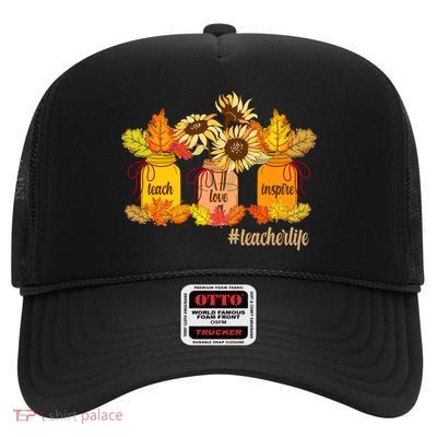 Teach Love Inspire Teacher Life Autumn season High Crown Mesh Back Trucker Hat