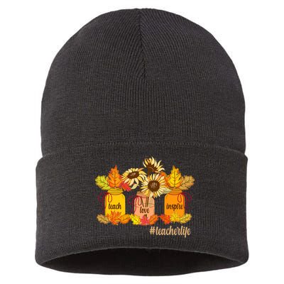 Teach Love Inspire Teacher Life Autumn season Sustainable Knit Beanie