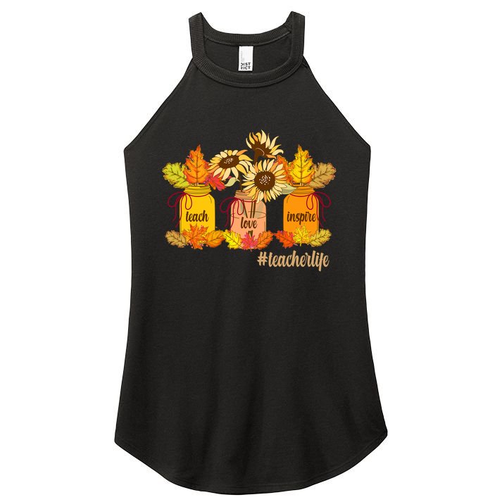 Teach Love Inspire Teacher Life Autumn season Women's Perfect Tri Rocker Tank