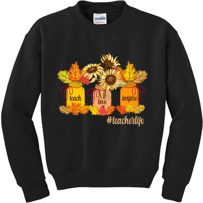 Teach Love Inspire Teacher Life Autumn season Kids Sweatshirt