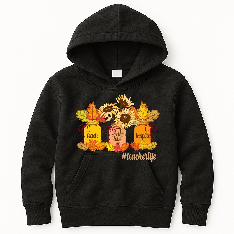Teach Love Inspire Teacher Life Autumn season Kids Hoodie