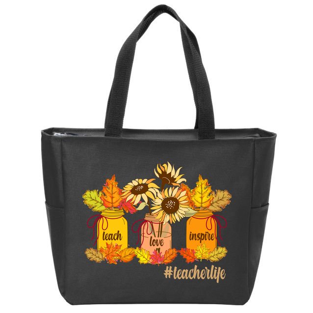 Teach Love Inspire Teacher Life Autumn season Zip Tote Bag