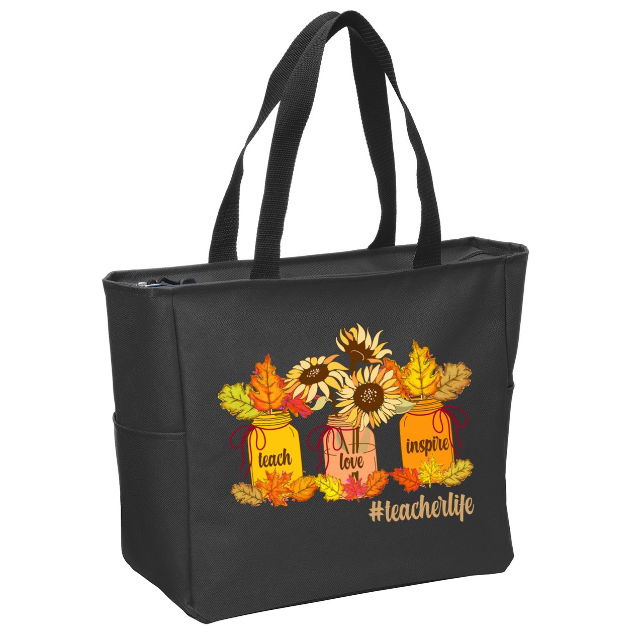 Teach Love Inspire Teacher Life Autumn season Zip Tote Bag