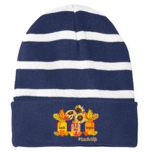 Teach Love Inspire Teacher Life Autumn season Striped Beanie with Solid Band