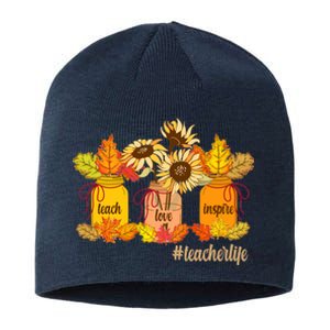 Teach Love Inspire Teacher Life Autumn season Sustainable Beanie