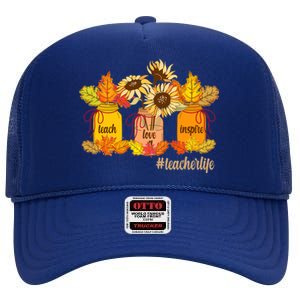 Teach Love Inspire Teacher Life Autumn season High Crown Mesh Back Trucker Hat