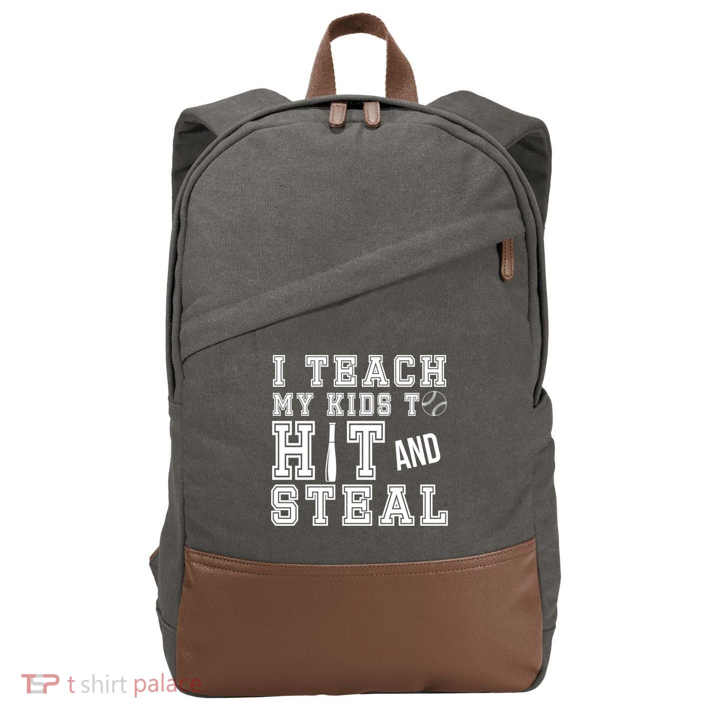 Teach My Kids To Hit And Steal Baseball Cotton Canvas Backpack