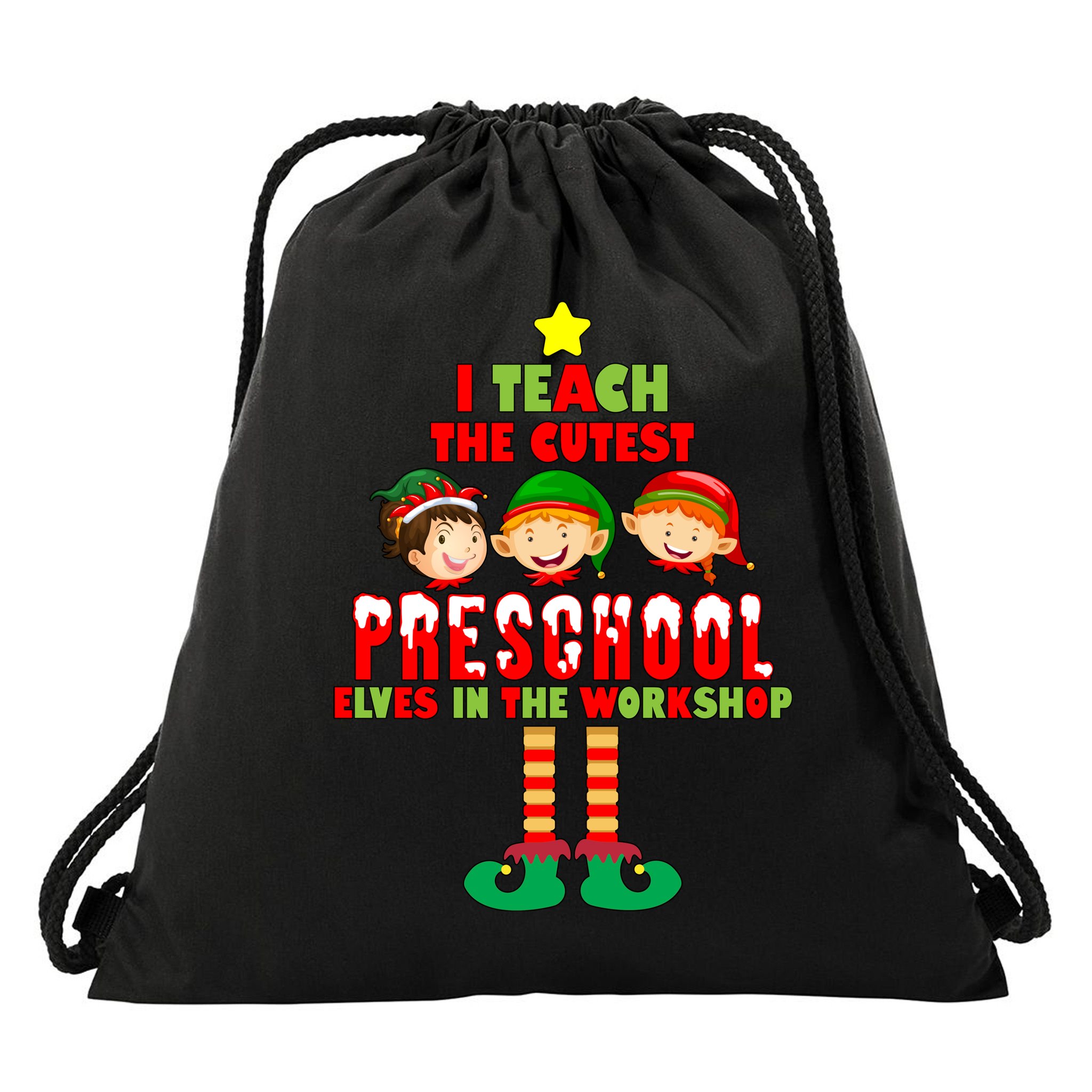 Teach The Cutest Elves Christmas Preschool Teacher Drawstring Bag