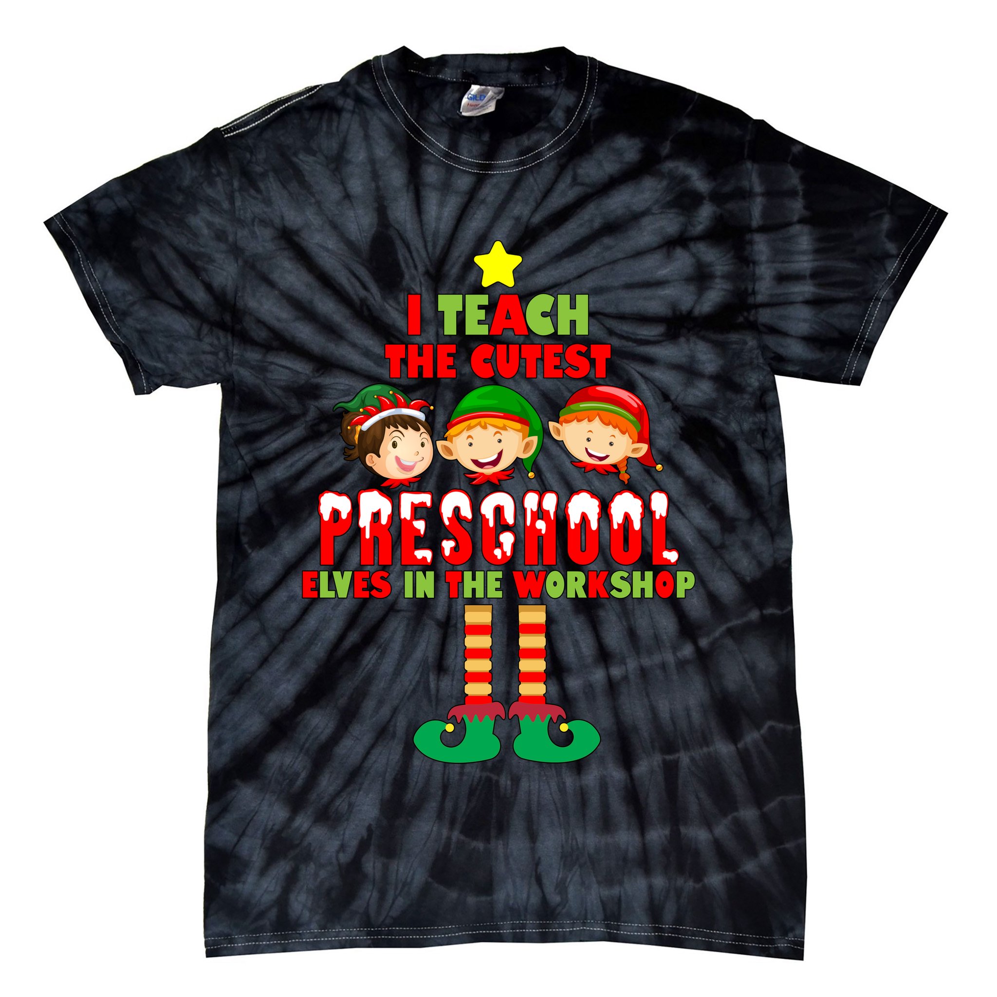 Teach The Cutest Elves Christmas Preschool Teacher Tie-Dye T-Shirt
