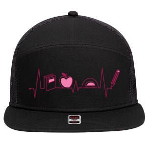 Teacher Heartbeat 7 Panel Mesh Trucker Snapback Hat