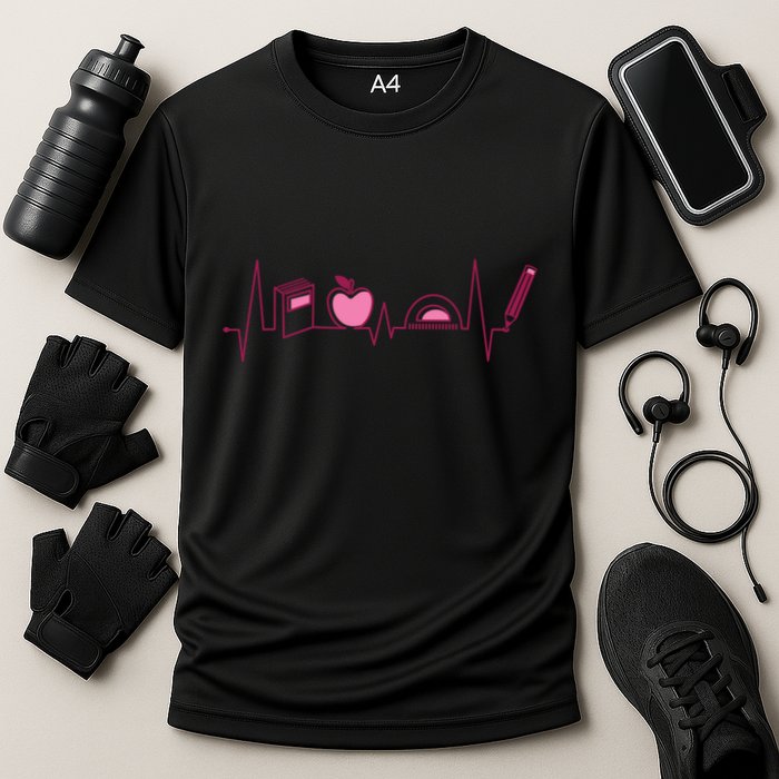 Teacher Heartbeat Cooling Performance Crew T-Shirt