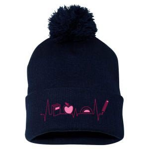 Teacher Heartbeat Pom Pom 12in Knit Beanie