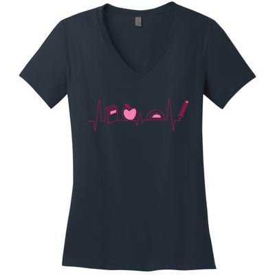 Teacher Heartbeat Women's V-Neck T-Shirt