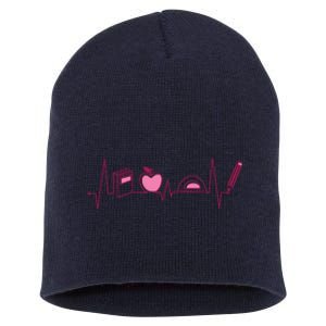 Teacher Heartbeat Short Acrylic Beanie