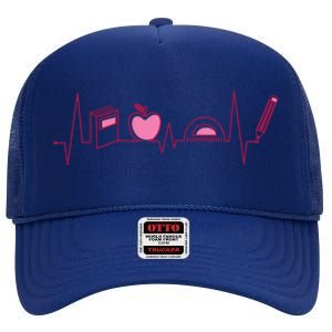 Teacher Heartbeat High Crown Mesh Back Trucker Hat