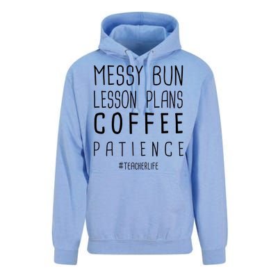 Teacher Life Messy Bun Lesson Plans Coffee Patience Unisex Surf Hoodie