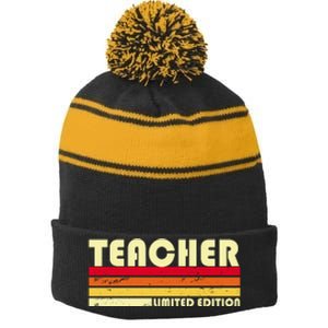 Teacher Limited Edition Retro Style Stripe Pom Pom Beanie