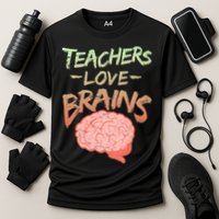 Teacher Loves Brains Cooling Performance Crew T-Shirt